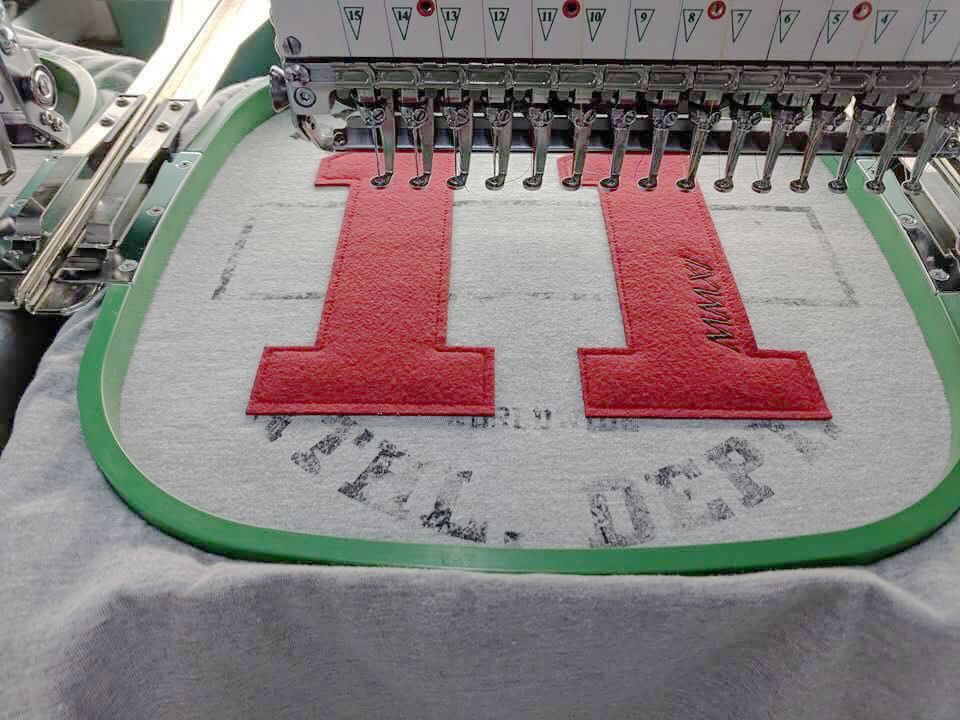 Applique embroidery in production